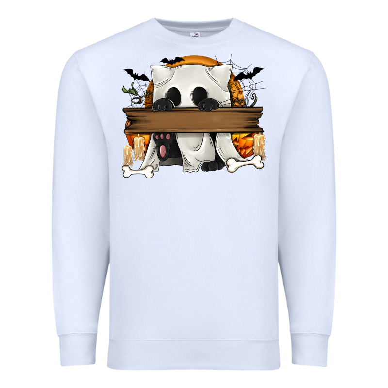 Personalized Halloween Ghost Cat Premium Sweatshirt by texasbilliewilder | Teevron