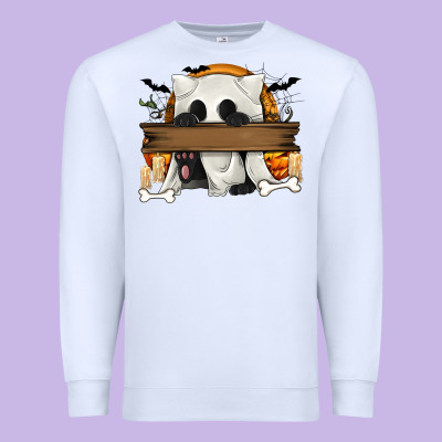 Personalized Halloween Ghost Cat Premium Sweatshirt Designed By Texasbilliewilder