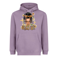 Lavender Gray Hair Believe Praying Caucasian Messy Bun Heavyweight Hoodie - texasbilliewilder