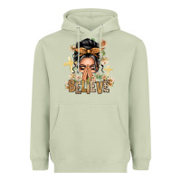 Matcha Gray Hair Believe Praying Caucasian Messy Bun Heavyweight Hoodie - texasbilliewilder