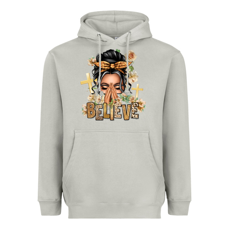Gray Hair Believe Praying Caucasian Messy Bun Heavyweight Hoodie by texasbilliewilder | Teevron