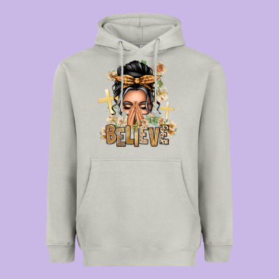 Gray Hair Believe Praying Caucasian Messy Bun Heavyweight Hoodie Designed By Texasbilliewilder