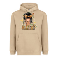 Mushroom Gray Hair Believe Praying Caucasian Messy Bun Heavyweight Hoodie - texasbilliewilder