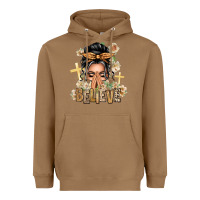 Toasted Coconut Gray Hair Believe Praying Caucasian Messy Bun Heavyweight Hoodie - texasbilliewilder