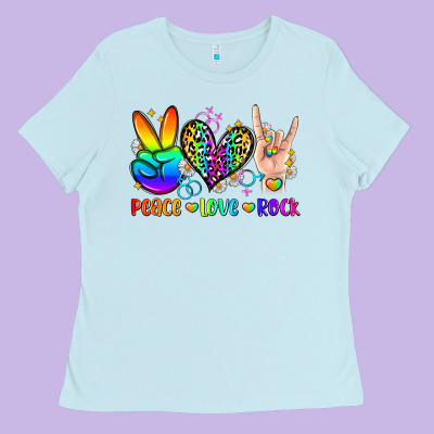 Peace Love Rock Ladies Tee Designed By Zillion Design Studio