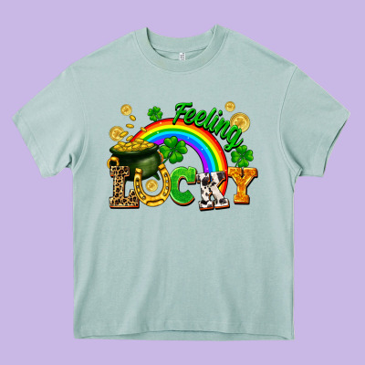 Feeling Lucky Heavy Core Tee Designed By Fadigitalartstudio