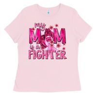 Bubblegum Pink My Mom Is a Fighter with Ribbon Ladies Tee - texasbilliewilder