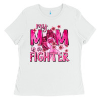 White My Mom Is a Fighter with Ribbon Ladies Tee - texasbilliewilder