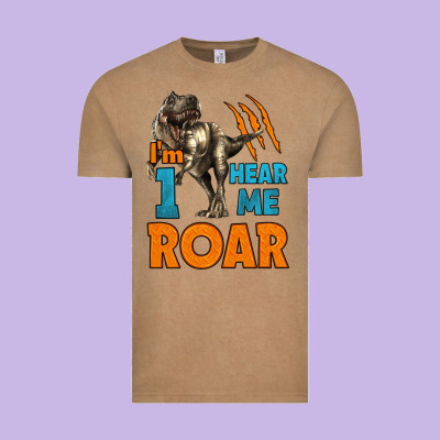 I'm One Hear Me Roar Dinosaur Birthday Vintage Tee Designed By Lillyallendesigns