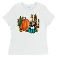 White sunflower cactus pumpkin fall Ladies Tee - RanaPortraitStore