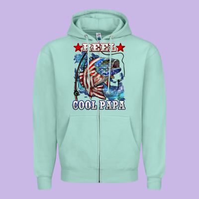 Reel Cool Papa American Flag Bass Fishing Zipper Hoodie Designed By Lillyallendesigns