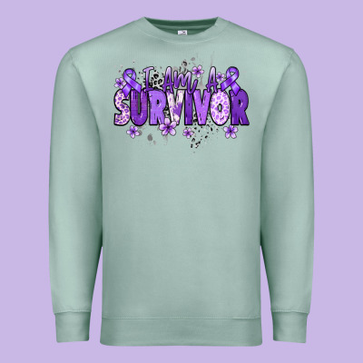 I Am A Survivor Purple Ribbon Premium Sweatshirt Designed By Nancycooperartshop