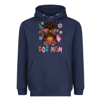 Navy Afro Messy Bun Dog Mom Heavyweight Hoodie - texasbilliewilder