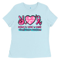 Baby Blue Peace Love Cure Breast Cancer Awareness Ladies Tee - texasbilliewilder