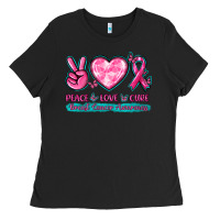 Black Peace Love Cure Breast Cancer Awareness Ladies Tee - texasbilliewilder