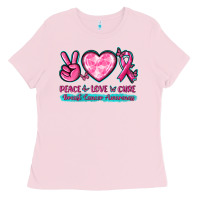 Peace Love Cure Breast Cancer Awareness Ladies Tee | Teevron