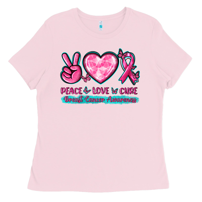 Peace Love Cure Breast Cancer Awareness Ladies Tee by texasbilliewilder | Teevron