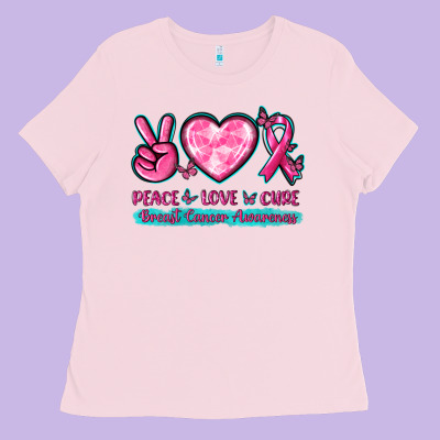 Peace Love Cure Breast Cancer Awareness Ladies Tee Designed By Texasbilliewilder