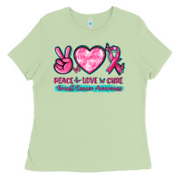 Matcha Peace Love Cure Breast Cancer Awareness Ladies Tee - texasbilliewilder