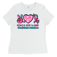 White Peace Love Cure Breast Cancer Awareness Ladies Tee - texasbilliewilder