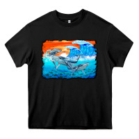 Black humpback whale and wave background Heavy Core Tee - BarkalooDesign