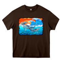 Chocolate Brown humpback whale and wave background Heavy Core Tee - BarkalooDesign