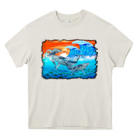Cream humpback whale and wave background Heavy Core Tee - BarkalooDesign