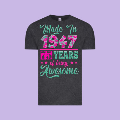 Made In 1947, 75 Years Of Being Awesome Kopya Vintage Tee Designed By Jasminsmagicworld