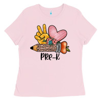 Bubblegum Pink peace love pre k Ladies Tee - JahusDesignShop