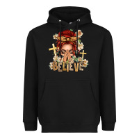 Black Red Hair Believe Praying Caucasian Messy Bun Heavyweight Hoodie - texasbilliewilder