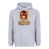 Heather Grey Red Hair Believe Praying Caucasian Messy Bun Heavyweight Hoodie - texasbilliewilder