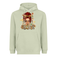 Matcha Red Hair Believe Praying Caucasian Messy Bun Heavyweight Hoodie - texasbilliewilder