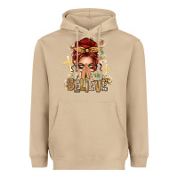 Mushroom Red Hair Believe Praying Caucasian Messy Bun Heavyweight Hoodie - texasbilliewilder