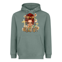 Sage Red Hair Believe Praying Caucasian Messy Bun Heavyweight Hoodie - texasbilliewilder
