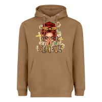 Toasted Coconut Red Hair Believe Praying Caucasian Messy Bun Heavyweight Hoodie - texasbilliewilder