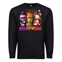 Black Happy Hallothanksmas wine glass and coffee Premium Sweatshirt - NancyCooperArtShop