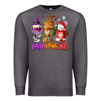 Charcoal Heather Happy Hallothanksmas wine glass and coffee Premium Sweatshirt - NancyCooperArtShop