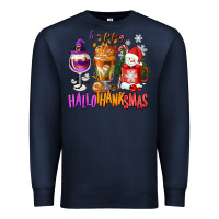 Navy Happy Hallothanksmas wine glass and coffee Premium Sweatshirt - NancyCooperArtShop