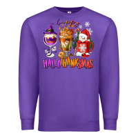 Purple Happy Hallothanksmas wine glass and coffee Premium Sweatshirt - NancyCooperArtShop