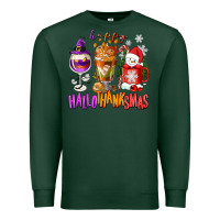 Sports Green Happy Hallothanksmas wine glass and coffee Premium Sweatshirt - NancyCooperArtShop