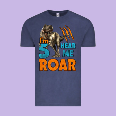 I'm Five Hear Me Roar Dinosaur Birthday Vintage Tee Designed By Lillyallendesigns