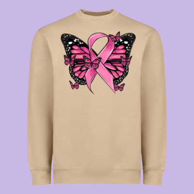 Breast Cancer Ribbon  Butterfly Heavyweight Sweatshirt Designed By Maliassmallbusiness