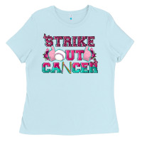 Baby Blue Strike Out Cancer Baseball Ladies Tee - texasbilliewilder