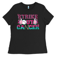 Black Strike Out Cancer Baseball Ladies Tee - texasbilliewilder