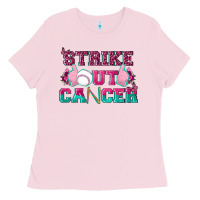 Bubblegum Pink Strike Out Cancer Baseball Ladies Tee - texasbilliewilder