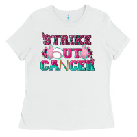 White Strike Out Cancer Baseball Ladies Tee - texasbilliewilder
