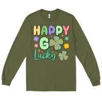 Army Green happy go lucky Long Sleeve Tee - MaliasSmallBusiness