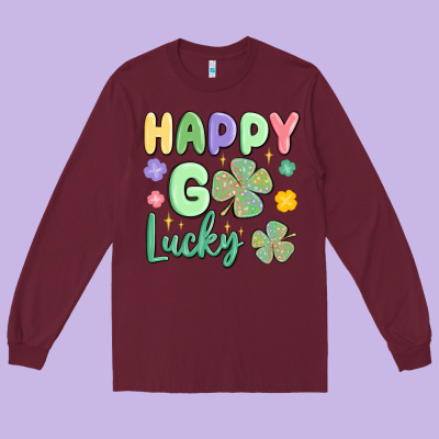 Happy Go Lucky Long Sleeve Tee Designed By Maliassmallbusiness