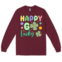 Burgundy happy go lucky Long Sleeve Tee - MaliasSmallBusiness
