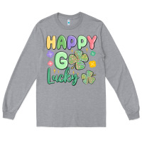 Heather Grey happy go lucky Long Sleeve Tee - MaliasSmallBusiness